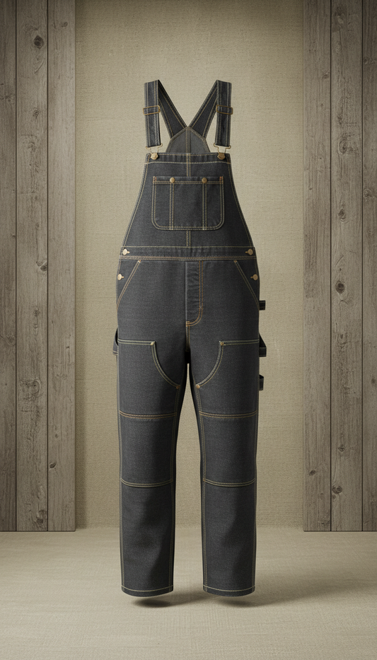 Reinforced Denim Overalls with Triple Stitching